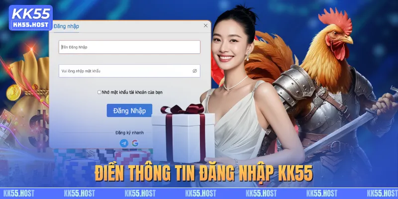 Điền thông tin đăng nhập KK55